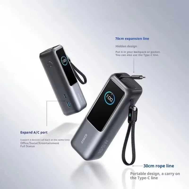 Anker 25000mAh portable charger with 70cm expansion line and portable design for easy use on the go.