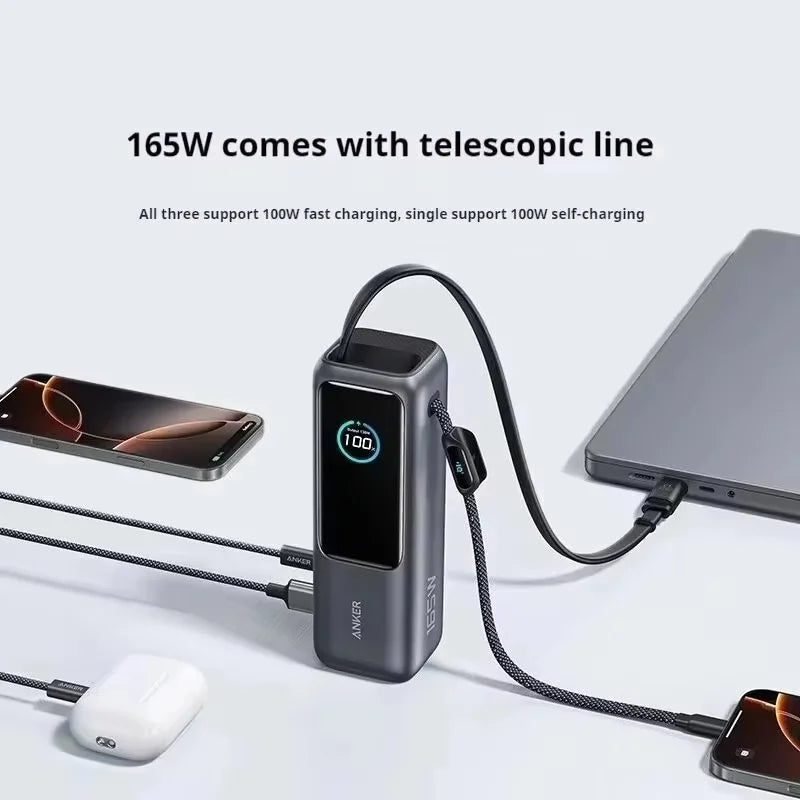 Anker 25000mAh portable charger displaying telescopic line with fast charging capabilities
