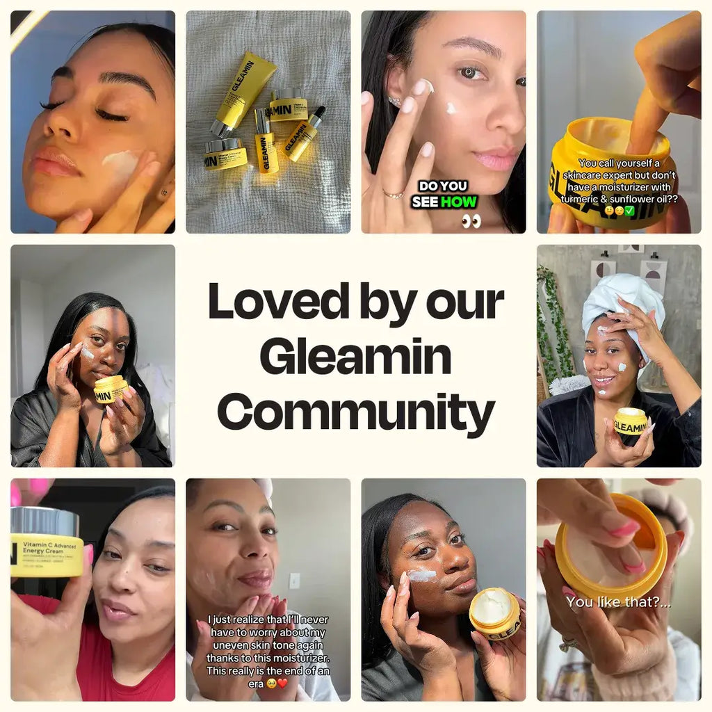 Various users showcasing the Advanced Brightening Moisturizer, celebrating its benefits and glowing skin results.
