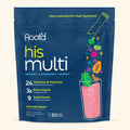 Root'd His Multi daily multivitamin drink for men in Orchard Berry flavor, featuring electrolytes and superfoods.