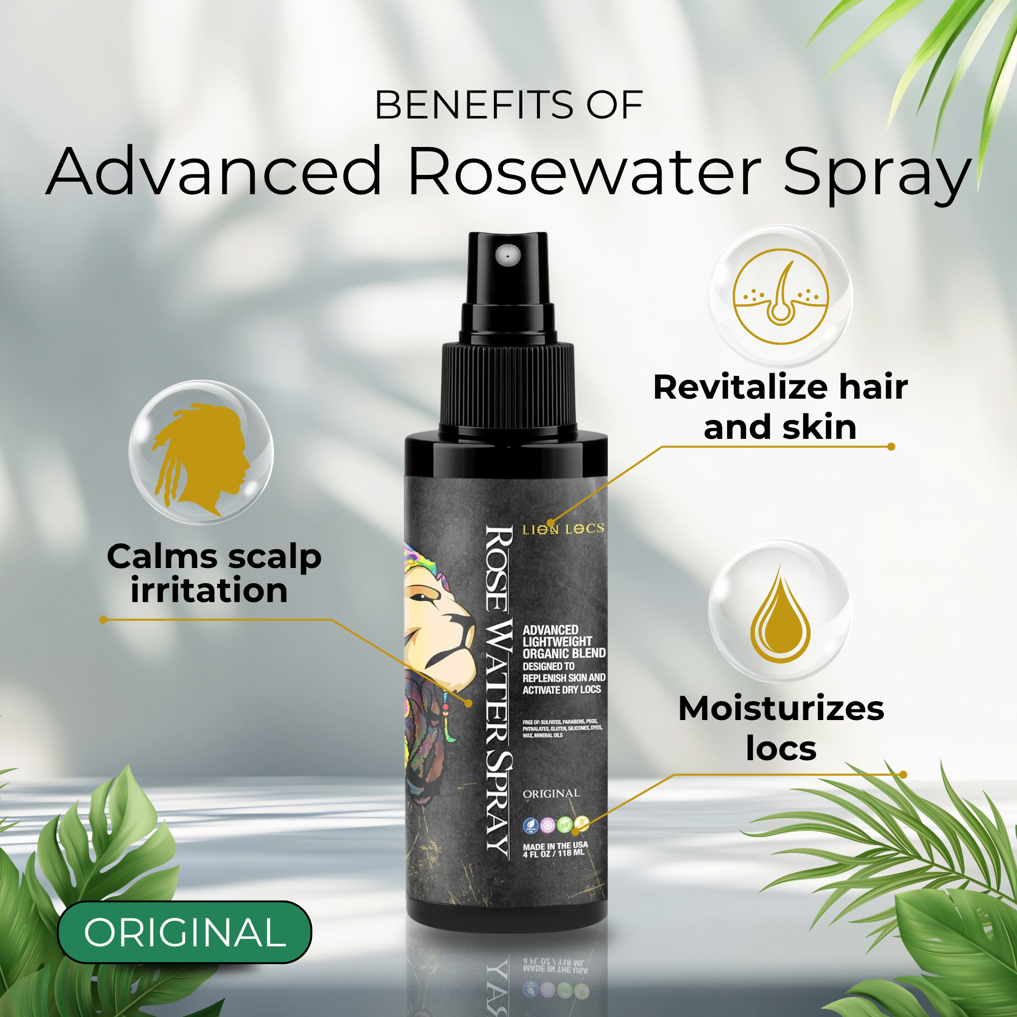 Rose Water Spray bottle with benefits: revitalizes hair and skin, calms scalp irritation, moisturizes locs.