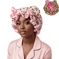 Soft hair drying cap with chic leopard print and bowknot, enhancing hair drying routine.